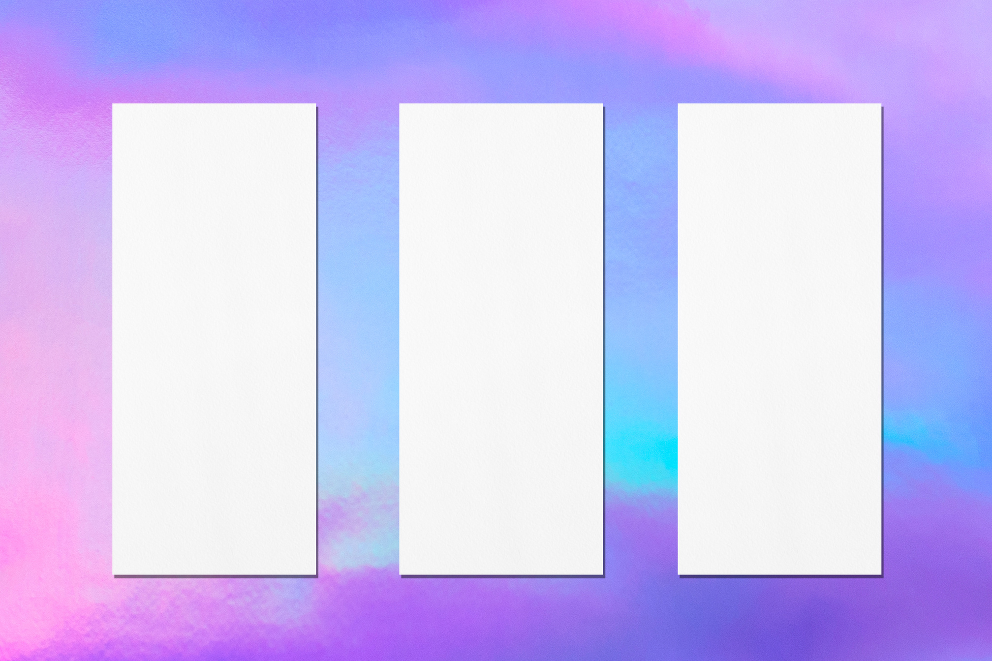 Three empty price-list or menu mockups on holographic background